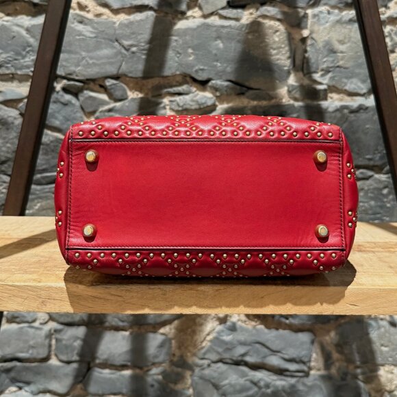 Christian Dior Red Leather Gold Studded Medium Lady Dior Bag - Picture 5 of 16
